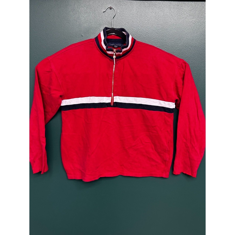 Tommy Hilfiger Collared Quarter Zip Red Long Sleeve Pullover Size Small